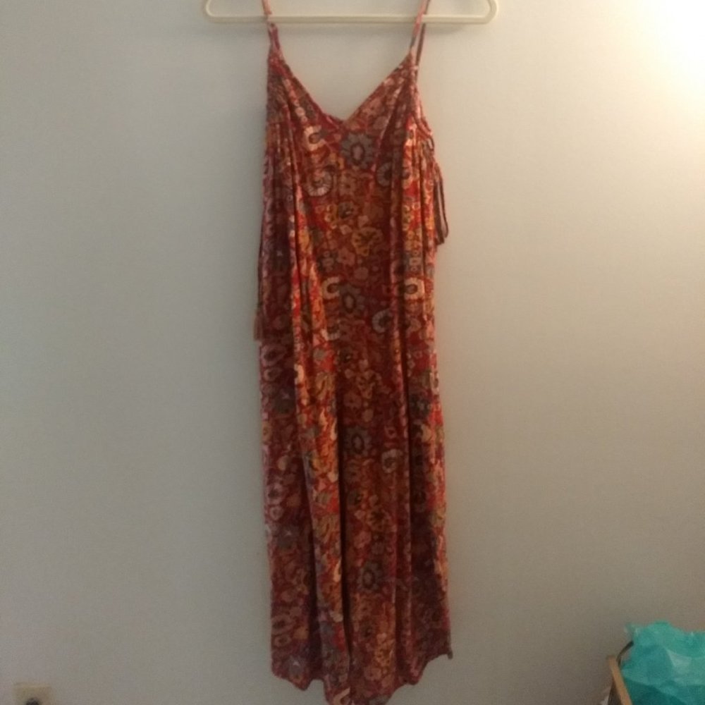 Xhilaration Red Orange Paisley Print Spaghetti-Strap Jumpsuit